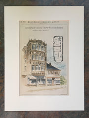 Apartment House for McGreenery Bros., Boston, MA, 1893, Original Hand Colored *