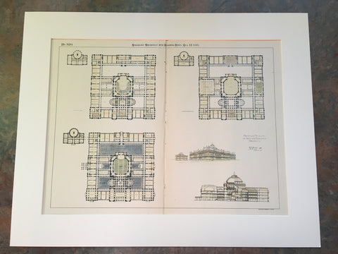 Proposed Museum of Arts and Sciences, Brooklyn, NY, 1893, Original Hand Colored *