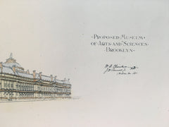 Proposed Museum of Arts and Sciences, Brooklyn, NY, 1893, Original Hand Colored *