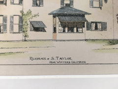 Residence of S Taylor, near Winter, CA, 1893, Original Hand Colored *
