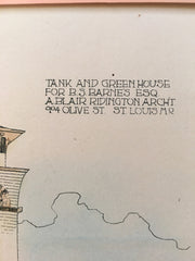 Tank & Greenhouse, B S Barnes, St Louis, MO, 1893, Original Hand Colored *