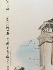 Tank & Greenhouse, B S Barnes, St Louis, MO, 1893, Original Hand Colored *