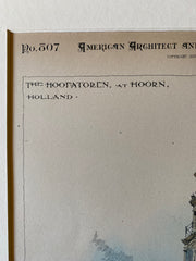Hoofatoren, Defense Tower, Hoorn, Holland, 1891, Original Hand Colored -