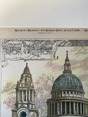 St Paul's Cathedral, London, England, 1891, Sir C Wren, Original Hand Colored -