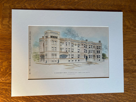 Apartment House, Minneapolis, MN, 1891, Harry W Jones, Original Hand Colored -