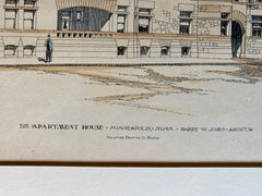 Apartment House, Minneapolis, MN, 1891, Harry W Jones, Original Hand Colored -