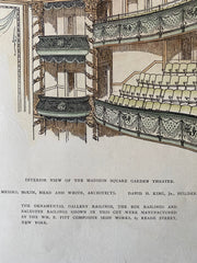Madison Square Garden Theatre, 1891, McKim Mead White, Original Hand Colored -
