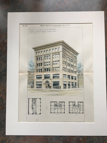 Berkshire County Savings Bank, Pittsfield, MA, 1894, Original Hand Colored *