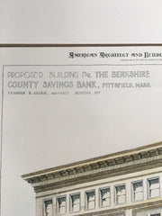 Berkshire County Savings Bank, Pittsfield, MA, 1894, Original Hand Colored *