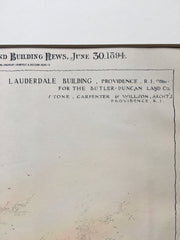 Lauderdale Building, Providence, RI, 1894, Original Hand Colored *