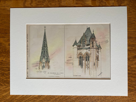 St Philomenas R Catholic Church, Pittsburgh, PA, 1891, Original Hand Colored -