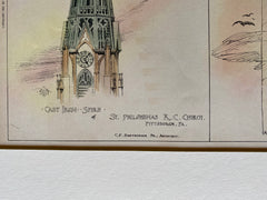 St Philomenas R Catholic Church, Pittsburgh, PA, 1891, Original Hand Colored -