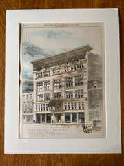 Odd Fellows Building, Lowell, MA, 1891, Merrill & Cutter, Original Hand Colored -