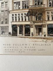 Odd Fellows Building, Lowell, MA, 1891, Merrill & Cutter, Original Hand Colored -