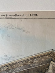 Odd Fellows Building, Lowell, MA, 1891, Merrill & Cutter, Original Hand Colored -