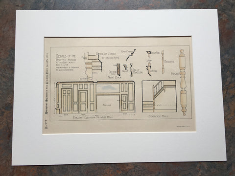Porter House, Details, Hadley, MA, 1894, Original Hand Colored *