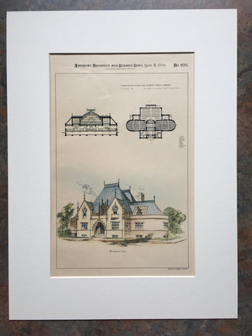 Lithgow Public Library, Augusta, ME, 1894, Original Hand Colored *