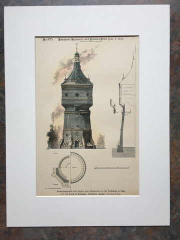 Watertower, Yorkstrasse, Berlin, Germany, 1894, Original Hand Colored *