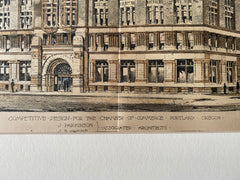 Chamber of Commerce, Portland, OR, 1890, Hand Colored Original -