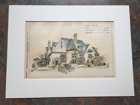 Residence, Chicago, IL, 1894, F R Comstock, Original Hand Colored *