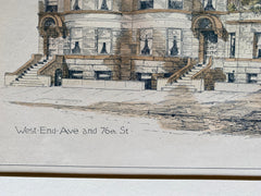 Houses on West End Ave & 76th St, New York, 1891, Hand Colored Original -