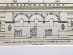 First Presbyterian Church, Elm St, New Haven, CT, 1894, Original Hand Colored *