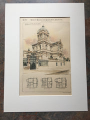 House of Senor De Saracibar, Salamanca, Spain, 1894, Hand Colored Original -