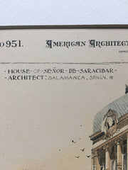 House of Senor De Saracibar, Salamanca, Spain, 1894, Hand Colored Original -