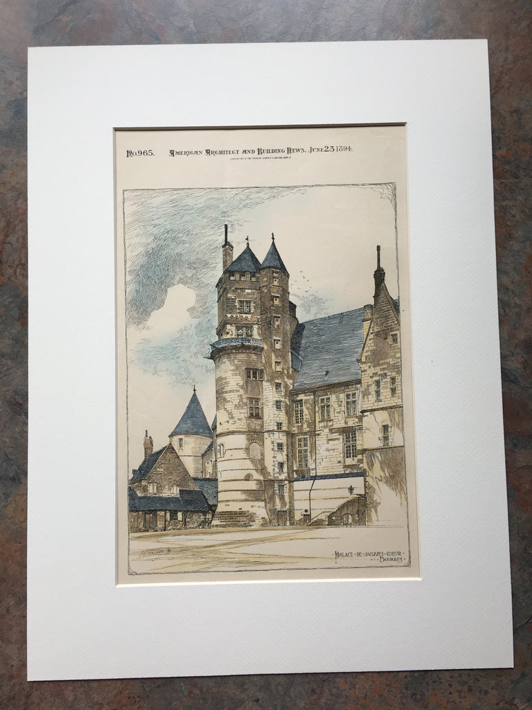 Jacques Coeur Palace, Bourges, France, 1894, Hand Colored Original -
