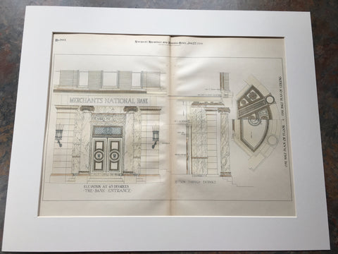 Merchants National Bank, Entrance, New Bedford, MA, 1894, Hand Colored Original -