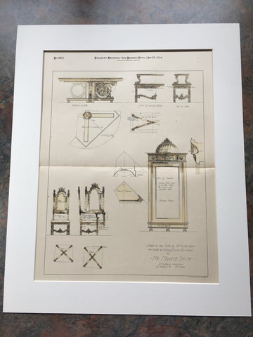 Dining Furniture for Monroe Smith, 1894, by William Price, Hand Colored Original*