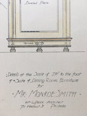 Dining Furniture for Monroe Smith, 1894, by William Price, Hand Colored Original*