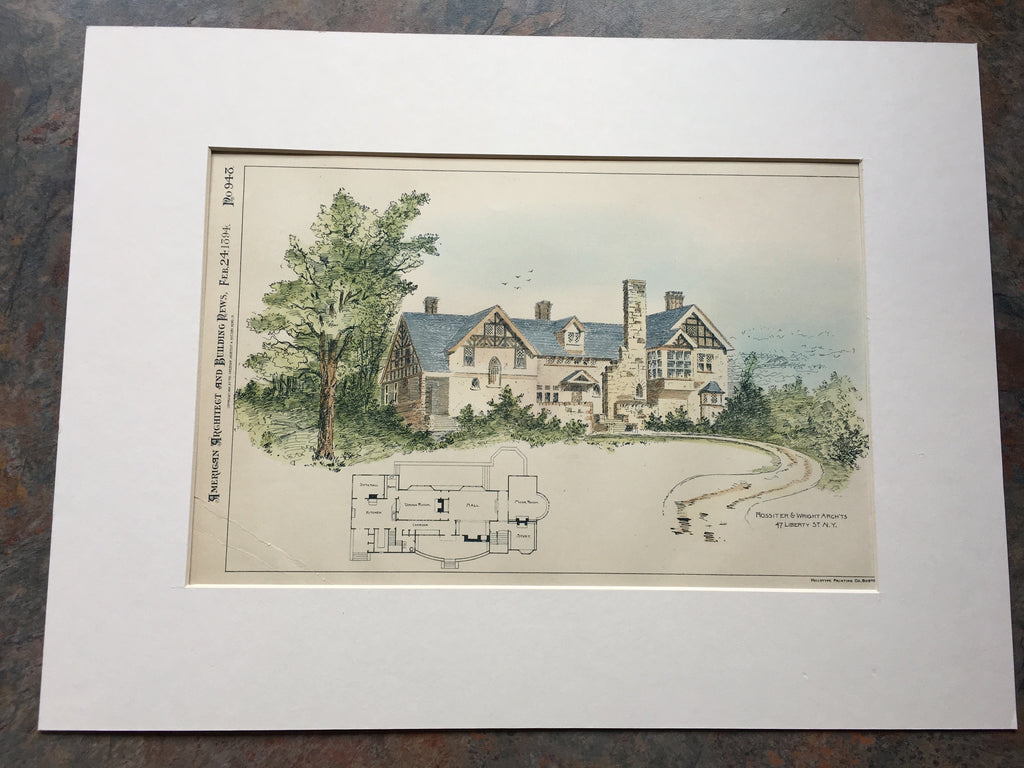 House by Rossiter & Wright, NY, 1894, Hand Colored Original Plan -