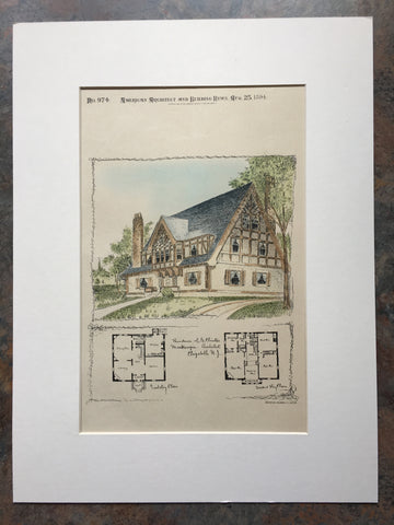 Residence, G Clinton, Elizabeth, NY, 1894, Hand Colored Original Plan -