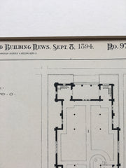 Church, Cleveland, Ohio, 1894, Hand Colored Original Plan -