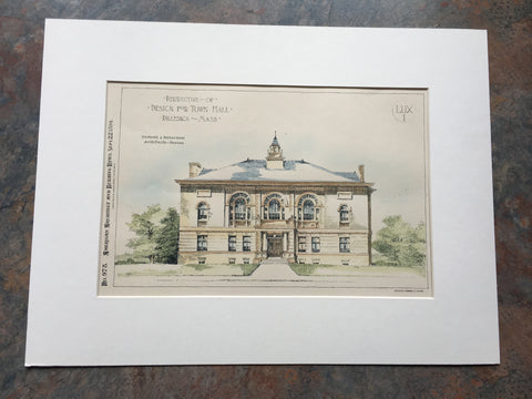 Town Hall, Billerica, MA, 1894, Hartwell Richardson, Hand Colored Original Plan -