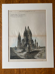 St John Divine Cathedral, New York, 1891, W Halsey Wood, Hand Colored Original -