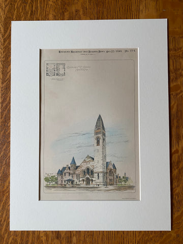 Centenary ME Church, Minneapolis, MN, 1890, Warren Hayes, Hand Colored Original -
