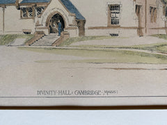 Divinity Hall, Harvard, Cambridge, 1890, Peabody & Stearns, Hand Colored Original -