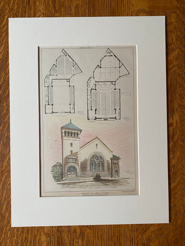 Grace ME Church, New York, 1890, J C Cady, Hand Colored Original -