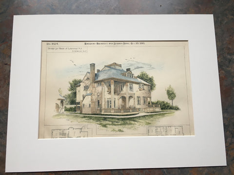House at Lakewood, New Jersey, 1895, E G W Dietrich, Original, Hand Colored -