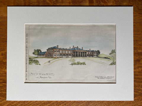 Hotel at Norton, VA, 1890, George T Pearson, Original Plan Hand Colored -