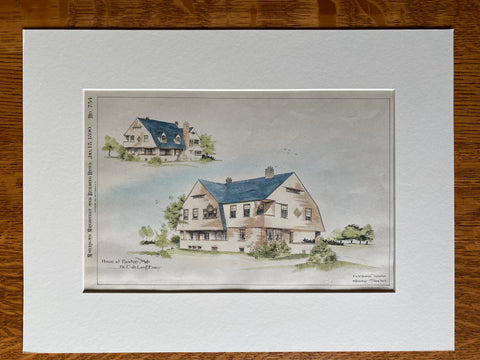 De Lacey Evan House, Ruxton, MD, 1890, E Dietrich, Original Plan Hand Colored -