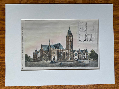 St Augustine RC Church, Brooklyn, NY, 1890, Parfitt, Original Plan Hand Colored -