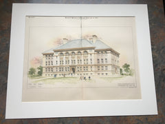 New High School, Somerville, MA, 1895, Hartwell, et al., Original, Hand Colored -