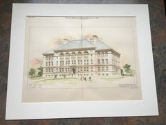 New High School, Somerville, MA, 1895, Hartwell, et al., Original, Hand Colored -