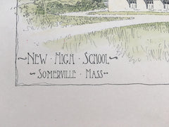New High School, Somerville, MA, 1895, Hartwell, et al., Original, Hand Colored -