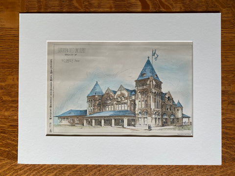 Suburban Belt Line Depot, Kansas City, MO, 1890, Original Plan Hand Colored -