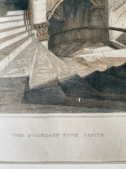 Fyvie Castle Staircase, Turiff, Scotland, 1890, Original Plan Hand Colored -
