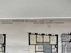 Coffee Exchange Floor Plans, New York, 1890, Original Plan Hand Colored -